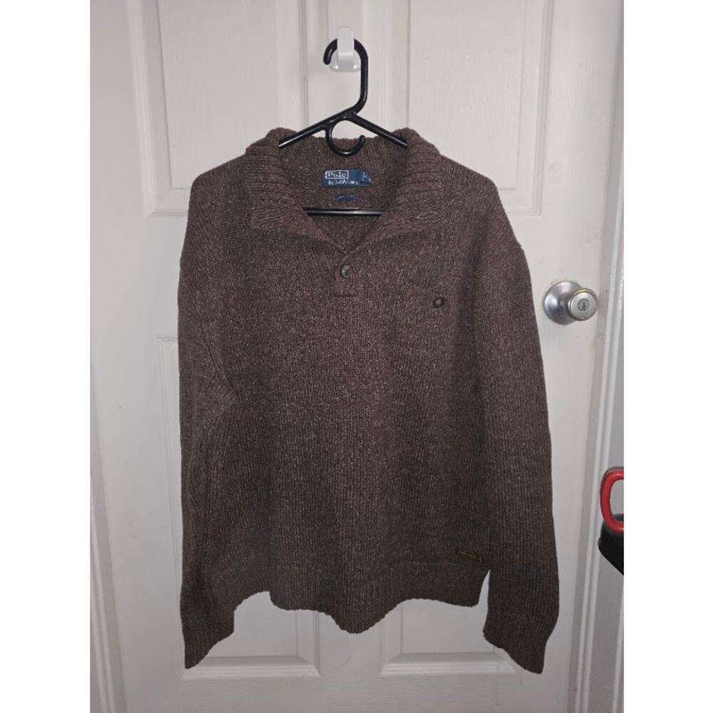 Polo Ralph Lauren Men's XL Cotton Knit Sweater 1/4 Button Brown Heather